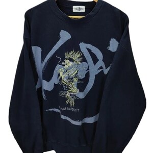 90s KANSAI by Kansai Yamamoto Złoty haft smoka Kansai Grafika Made in Japan Sweter z okrągłym dekoltem Czarny Duży