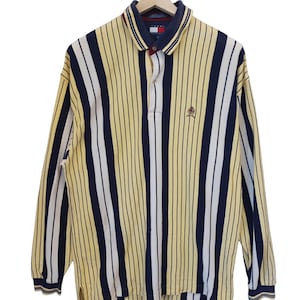 Vintage Tommy Hilfiger Tommy Vertical Stripes Polo Shirts L/S Hilfiger go casual rugby shirt 90s Tommy XL