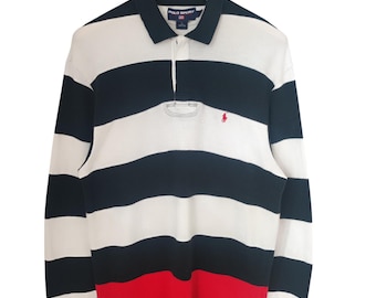 Camisa Polo Vintage Sport Polo Ralph Lauren Polo Rugby para hombre Polo rayas blanco y negro polos tricolores Camisa Polo Retro Cuello talla M