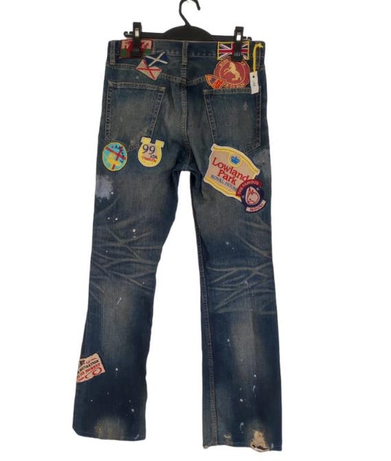 Vintage 1990 Vintage PPFM Denim Japan Patches ppfm Honeycomb Denim Jeans ppfm patchwork size 32 PPFM flare denim japanese style