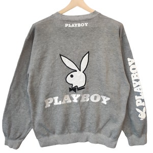 Vintage Playboy Bunny Playboy Sweatshirts Crewneck Playboy USA Vintage 90s Gray Playboy Grey and White Crew Neck Spell out Jumper Large