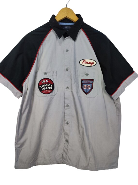 90s~ Tommy Hilfiger down best 90s Tommy Hilfiger olive green button down shirt 1990s vintage