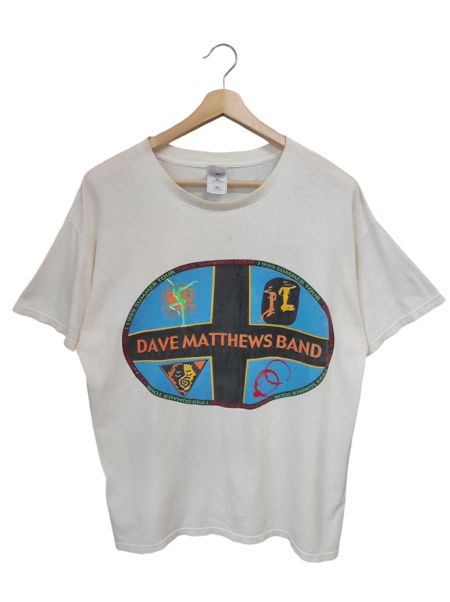 トップス 90s dave matthews band Tee Vintage 1999 Dave Matthews Band Tour Merch White Tour Tee Shirt