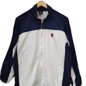 Vintage 90&#39;s NIKE Windbreaker Nike Challenge Court Casual Tennis Tribute Zipper White Blue Jacket Nike Sportswear Tennis Jacket size Large