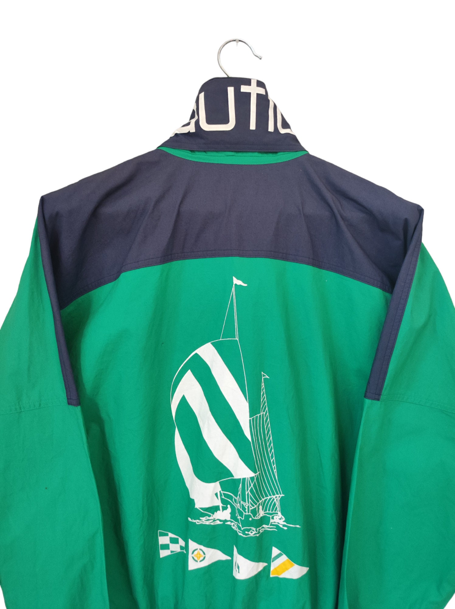 Vintage 90's Nautica Men's Green Hidden Hooded Jacket