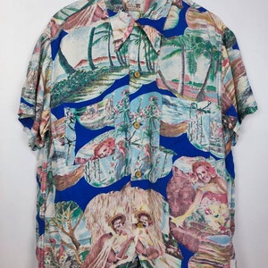 Vintage Hawaiian Aloha Shirt Fell the aloha spirit hand printed rare 80s Hawaiian Waipahu Hawaiian Aloha Luau tribe surfing beach shirt