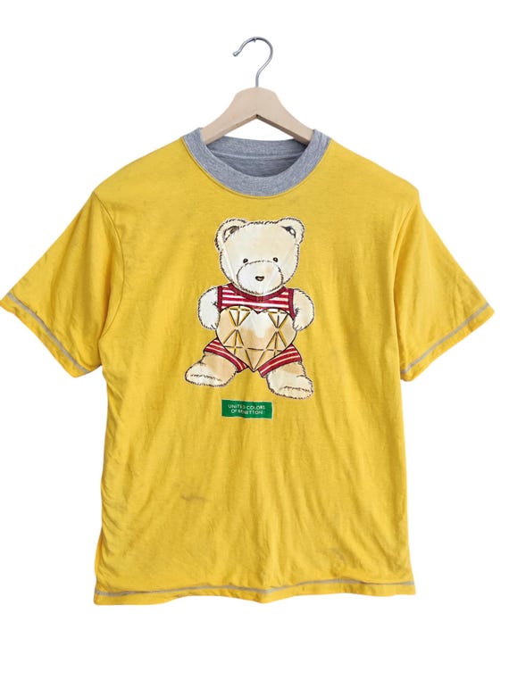 Vintage 90s Benetton Jewelry Benetton love shaped bear United Color of Benetton 90s Wear Style Benetton racing United Benetton Medium Yellow