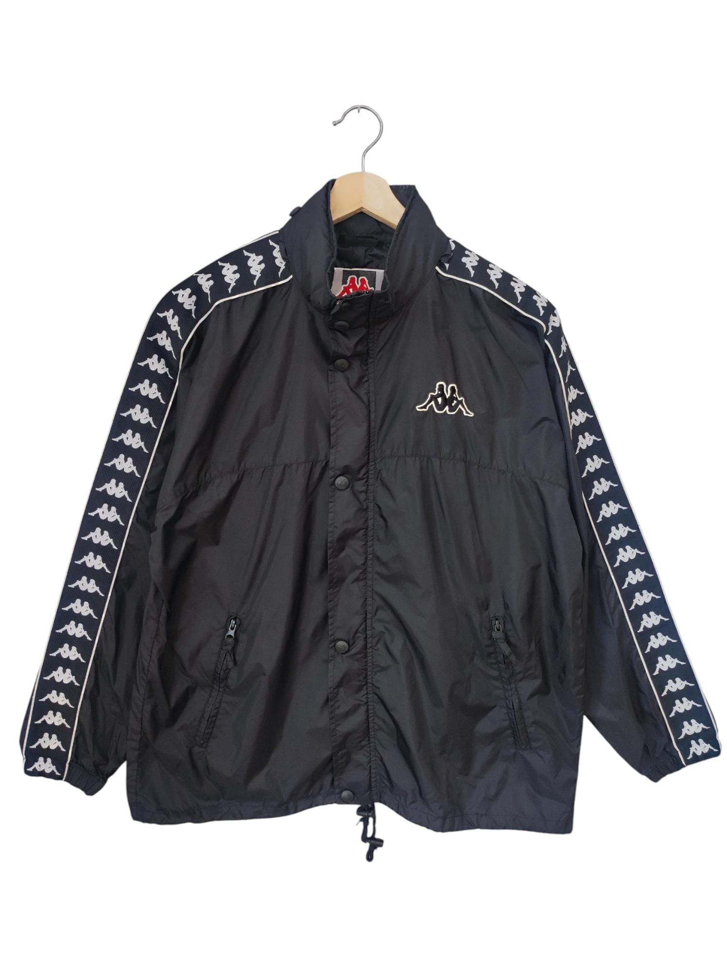 91～92”Kappaビンテージ サッカージャージ2 Lブラック/ホワイト Vintage 90s Original KAPPA Side Taped Kappa Italia Light