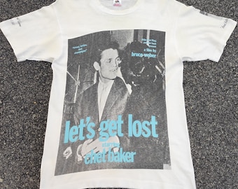 Vintage original 80's Chet Baker "Let's Get Lost 198 " American Documentary Indie Film Movie directed by Bruce Weber Promo T-Shirt L White