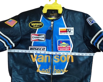 希少】Vanson レザージャケット スターパッチ 38 ブルー 希少】Vanson