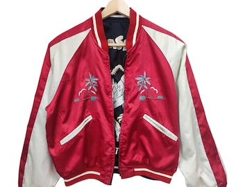 80s Japan Sukajan Yokosuka Embroidery Japanese Souvenir Jacket XL
