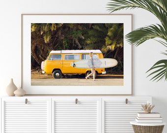 Vintage VW Van Wall Art, Volkswagen Bus Photo, Hawaii Photo, Palm