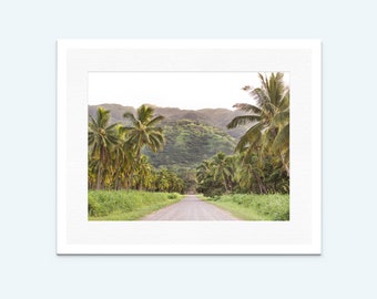 Oahu Palm Tree Road Photography Print: Tropical Hawaii Wall Art