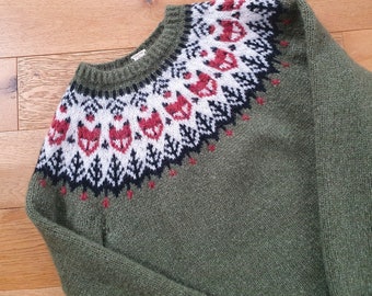 Nordic ‘Woodland Fox’ Sweater - Merino Alpaca– 12/14 M/L – Olive Green