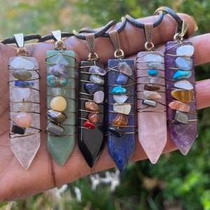 7 Chakra Necklace Sun Charged/Moon Charged Crystal Quartz Natural Crystal Gemstone