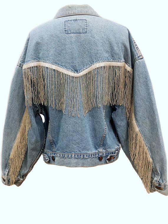 crystal fringe denim jacket