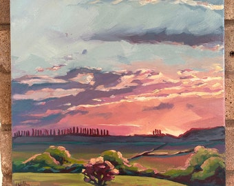 Summer Sunset - Original Oil Landscape Painting, Sunset Artwork, Fine Art