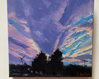 Vue du soir - Original Alla Prima, Peinture de paysage à l’huile, Sunset Artwork, Fine Art