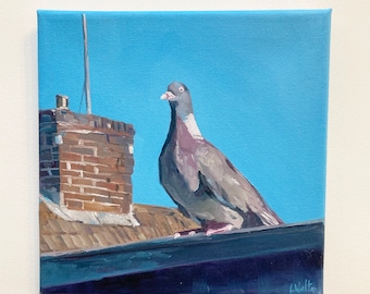 PIGEON - Original Acrylic Painting, Animal Portrait, Still Life