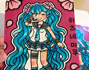Hatsune Miku Art Print: Flowery Virtual Idol Illustration (5x7)