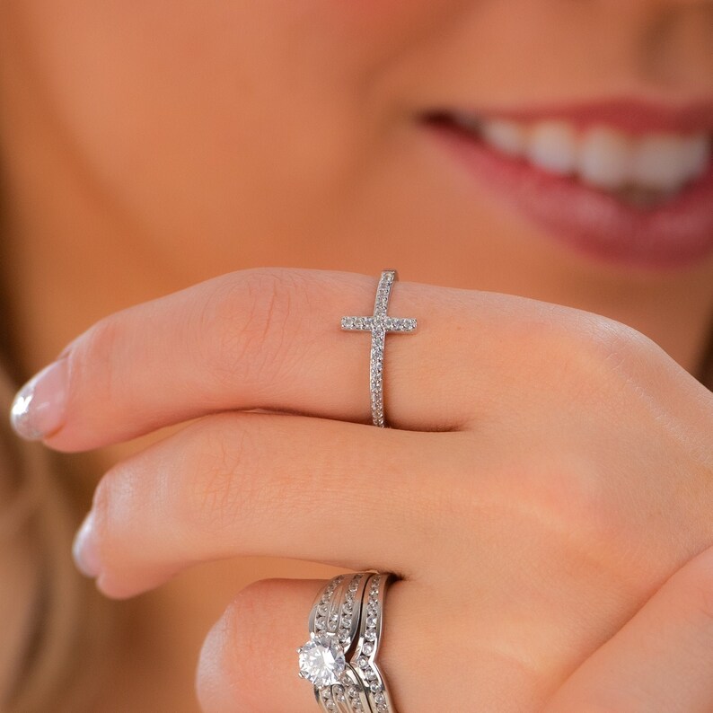 Sterling Silver Cross Ring Faith Ring Religious Ring Etsy