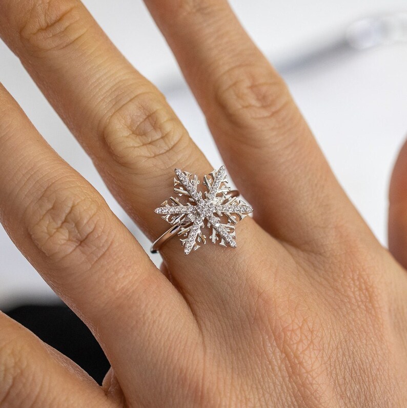 AoedeJ Anello In Argento 925 Con Zirconia Cubica A Forma Di Fiocco Di Neve - Micro-Pavé Halo - Gioiello Regalo Per Donna - Senza Nichel