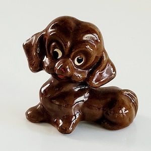 Vintage Miniature 2 Inch Brown Glazed Pottery Puppy Dog Figurine