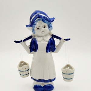Vintage Porcelain Dutch Girl with Buckets Figurine Japan