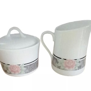 Corningware Silk And Roses 3 Piece Cream And Sugar Dish Set USA