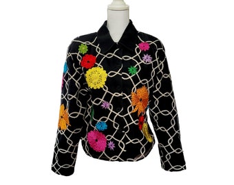 Vintage Anage Silk Embroidered Womens Blazer Jacket Size Large
