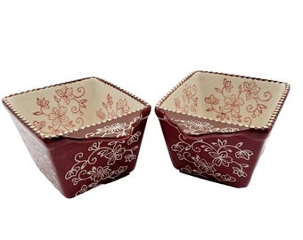 Temp-tations Floral Lace Cranberry 10 Ounce Ramekins Set of 2