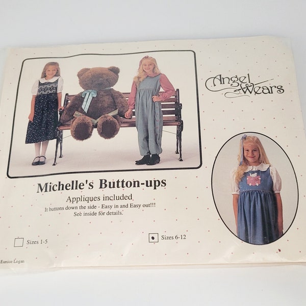 Angel Wears Michelle's Girls Button Up Pattern by Eunice Logan Size 6-12 1990 Uncut
