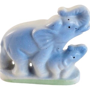 Vintage Miniature Blue Glazed Pottery Elephant With Baby Figurine 2 Inch Japan