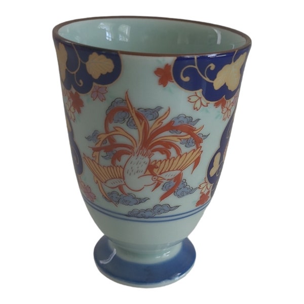 Vintage Yunomi Japanese Ceramic Tea Cup Arita Imari Cobalt Gold Phoenix Bird