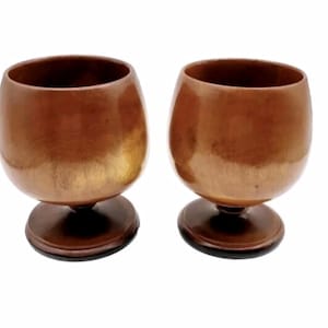 Vintage Wooden Hand Crafted Stained 16 Ounce Goblet Mug Set Of 2