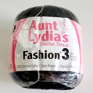 Aunt Lydias Crochet Thread 100% Mercerized Cotton Fashion 3 Black 150 Yards New