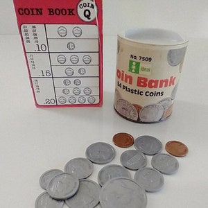 Vintage Ideal Cardboard Coin Bank With Plastic Coins And Booklet 1970's No 7509