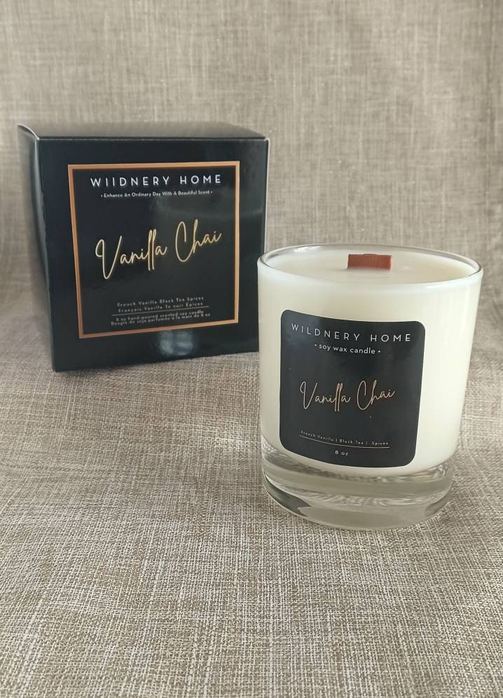 | de Bougie Soja Chai Bougie Parfumée Versée à La Main avec Thé Noir, Épices et Français Vanille | B