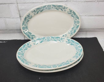 SUMMER SALE 1950 Homer Laughlin China Celeste Dinner Plate Mid Century Vintage Dinnerware Aqua Bead Flowers /& Platinum Trim