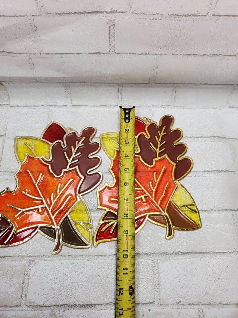 Vtg Plastic Stained Glass Window Hanging Fall Leaves Plastic Etsy