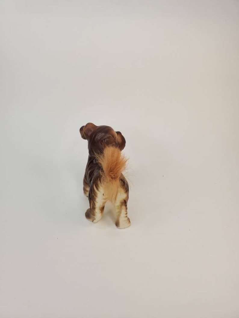Vtg Dog figurine porcelain with real fur tail rabbit fur Terrier figurine Spaniel dog Japan