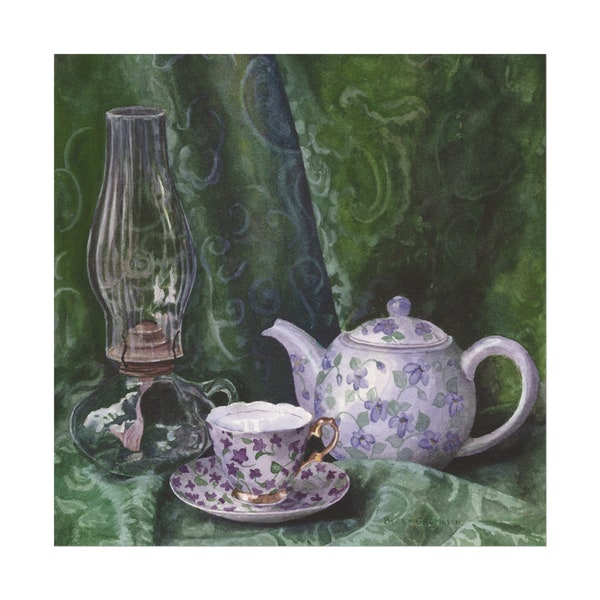 Mom's Teacup Textured Watercolor Print
