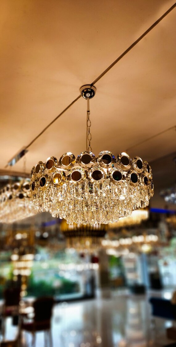 Design Pendel Kristall Glas Hänge Lampe Restaurant Cafe Leuchte Big Light 