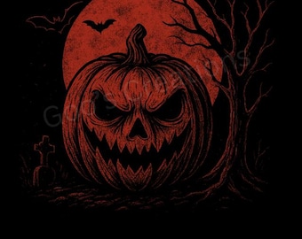 Pumpkin Moon Halloween - Scary Jack-O-Lantern - Digital Download
