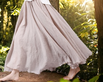 Linen Maxi Skirt, Medieval Dresses,Women's Bohemian Dress, soft and flowing linen skirt,travel skirt,beach skirt,Elastic Waist Band Dress