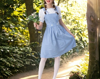 Damen-Prinzessinnenkleid, Dorothy-Prinzessin-Kleid, Dienstmädchenkostüm, Pinafore, blau-weißes Kleid, Märchenkleid, Geburtstagskleid, Ballkleid, Fantasy-Kleid