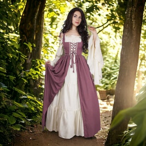 Medieval Renaissance Dress, Larp Cosplay Costume, SCA Women's Long Dress, Cosplay Dress, Green, Blue, Black, Pink