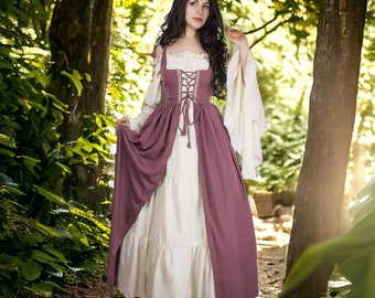 Middeleeuwse Renaissance jurk, Larp cosplay kostuum, SCA dames lange jurk, cosplay jurk, groen, blauw, zwart, roze