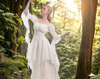 Vestido medieval de mujer, vestido victoriano de mujer, vestido fuera del hombro, traje de chemise irlandés, vestido de feria renacentista, vestido de hadas, vestido de bruja gótica