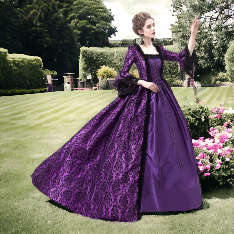 Mittelalterliche Renaissance Damenkleider, Larp Spitzenkleider, Cosplay Kostüme, viktorianische Roben, schwarz, rot, blau, lila. Bild 5